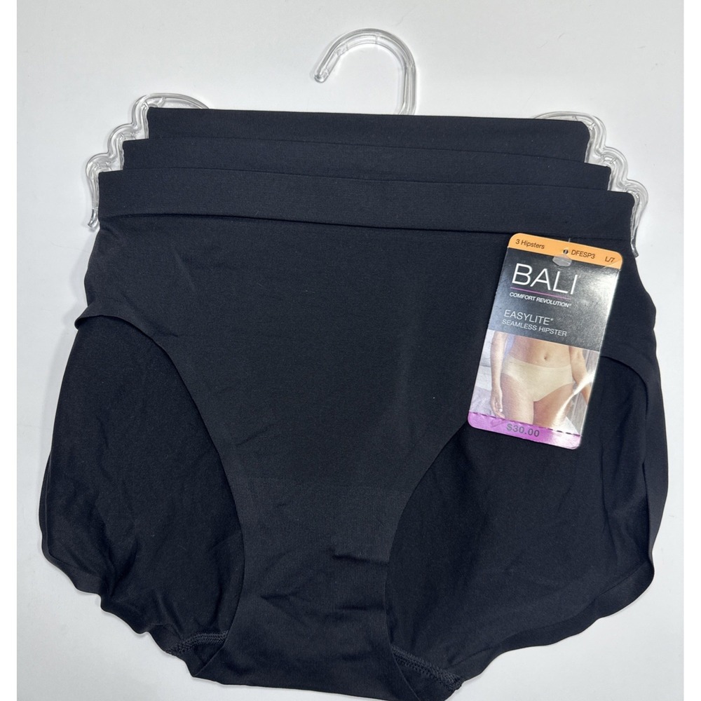 Bali Womens Easylite Smooth Hipster Underwear Panties Black L/7 DFESP3 3 PACK